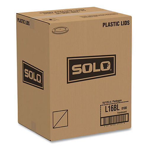 SOLO Polystyrene Plastic Flat Straw-Slot Cold Cup Lids, Fits 12 oz to 24 oz Cold Cups, Plastic, Translucent, 125/Pack, 16 Packs/CT (L16BL)