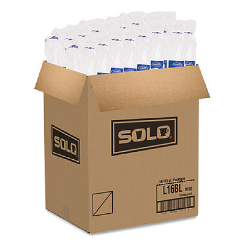 SOLO Polystyrene Plastic Flat Straw-Slot Cold Cup Lids, Fits 12 oz to 24 oz Cold Cups, Plastic, Translucent, 125/Pack, 16 Packs/CT (L16BL)