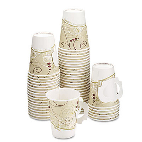 Dart Paper Hot Cups in Symphony Design with Handle, 8 oz, Beige, 1,000/Carton (378HSMSYM)