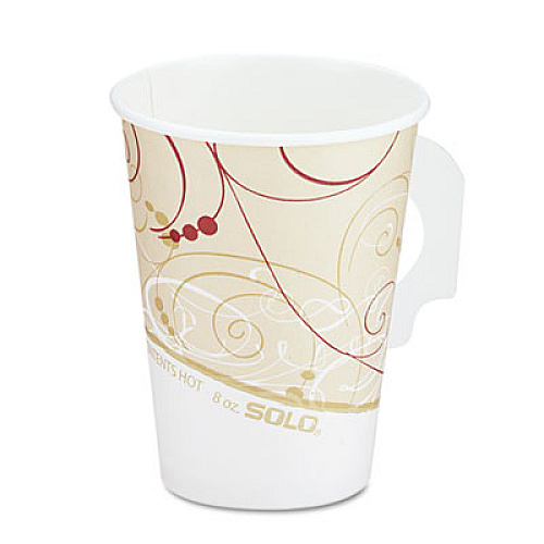 Dart Paper Hot Cups in Symphony Design with Handle, 8 oz, Beige, 1,000/Carton (378HSMSYM)
