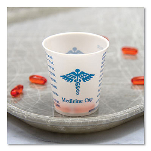 SOLO Paper Medical and Dental Graduated Cups, ProPlanet Seal, 3 oz, Paper, White/Blue, 100/Bag, 50 Bags/Carton (R3)