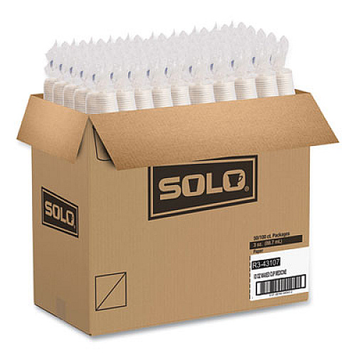 SOLO Paper Medical and Dental Graduated Cups, ProPlanet Seal, 3 oz, Paper, White/Blue, 100/Bag, 50 Bags/Carton (R3)