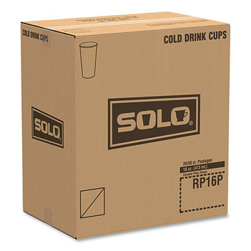 SOLO Double Sided Poly (DSP) Paper Cold Cups, 16 oz, Beige/White/Red, 50/Sleeve, 20 Sleeves/Carton (RP16PSYM)
