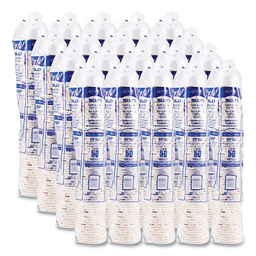 SOLO Double Sided Poly (DSP) Paper Cold Cups, 16 oz, Beige/White/Red, 50/Sleeve, 20 Sleeves/Carton (RP16PSYM)