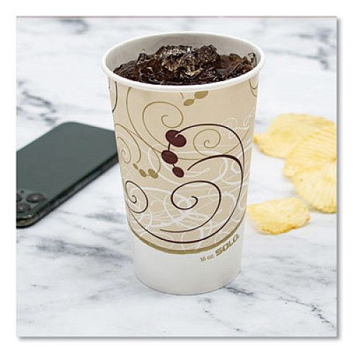 SOLO Double Sided Poly (DSP) Paper Cold Cups, 16 oz, Beige/White/Red, 50/Sleeve, 20 Sleeves/Carton (RP16PSYM)