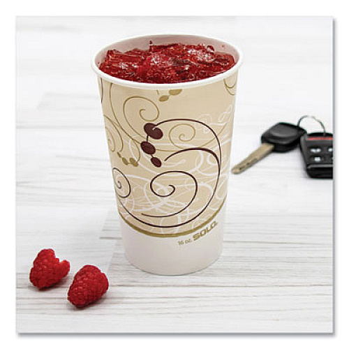 SOLO Double Sided Poly (DSP) Paper Cold Cups, 16 oz, Beige/White/Red, 50/Sleeve, 20 Sleeves/Carton (RP16PSYM)