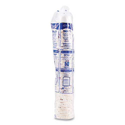 SOLO Double Sided Poly (DSP) Paper Cold Cups, 16 oz, Beige/White/Red, 50/Sleeve, 20 Sleeves/Carton (RP16PSYM)