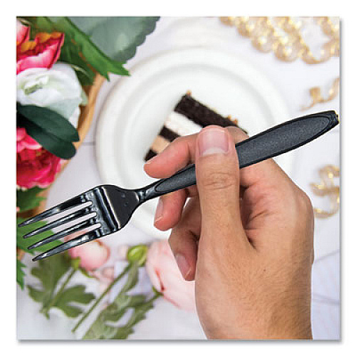 SOLO Reliance Mediumweight Cutlery, Fork, Plastic, Black, 1,000/Carton (RSK10004)