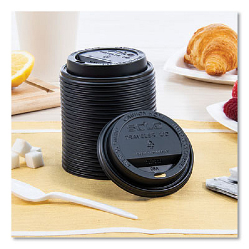 SOLO Traveler Cappuccino Style Dome Lid, Fits 10 oz to 24 oz Hot Cups, Plastic, Black, 100/Sleeve, 10 Sleeves/Carton (TLB316)