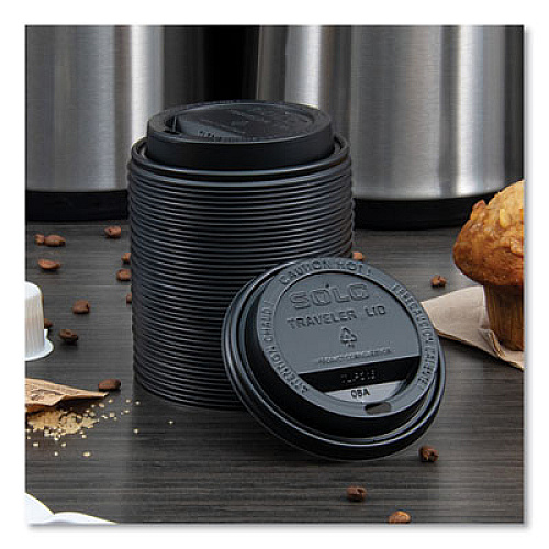 SOLO Traveler Cappuccino Style Dome Lid, Fits 10 oz to 24 oz Hot Cups, Plastic, Black, 100/Sleeve, 10 Sleeves/Carton (TLB316)