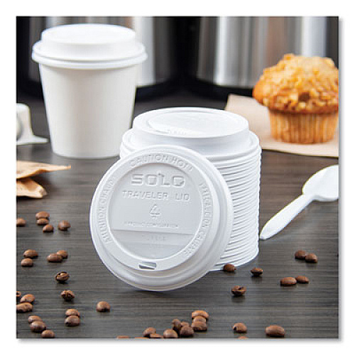 SOLO Traveler Cappuccino Style Dome Lid, Fits 10 oz to 24 oz Hot Cups, Plastic, White, 100/Pack, 10 Packs/Carton (TLP316)
