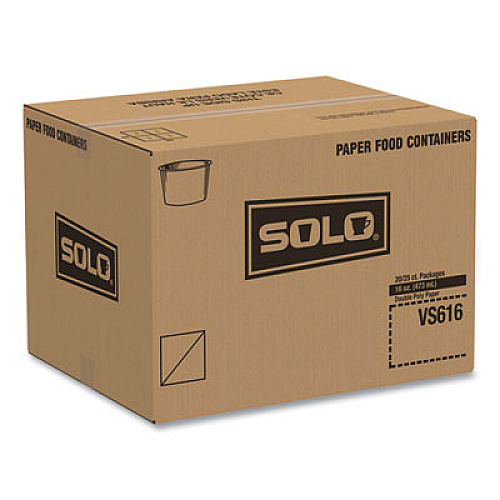 SOLO Double Poly Paper Food Container, Squat, 16 oz, White, 25/Pack, 20 Packs/Carton (VS616)
