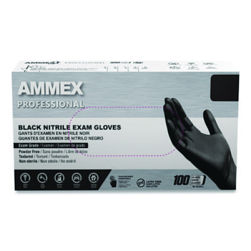 AMMEX Professional Nitrile Exam Gloves, Powder-Free, Medium, 3 mil Thick, 9.5" Long, Black, 100/Box, 10 Boxes/Carton (ABNPF44100CT)
