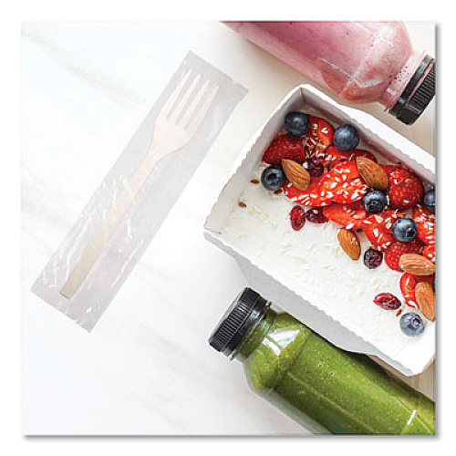 WNA EcoSense Renewable Plant Starch Cutlery, Individually Wrapped, Mediumweight Fork, Plastic, Natural, 750/Carton (EPS072)
