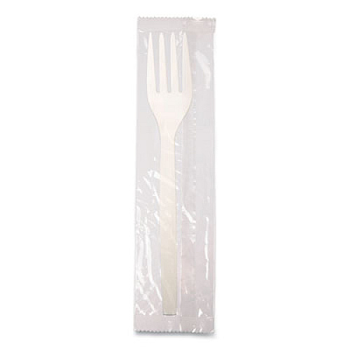 WNA EcoSense Renewable Plant Starch Cutlery, Individually Wrapped, Mediumweight Fork, Plastic, Natural, 750/Carton (EPS072)