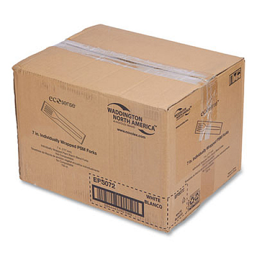 WNA EcoSense Renewable Plant Starch Cutlery, Individually Wrapped, Mediumweight Fork, Plastic, Natural, 750/Carton (EPS072)