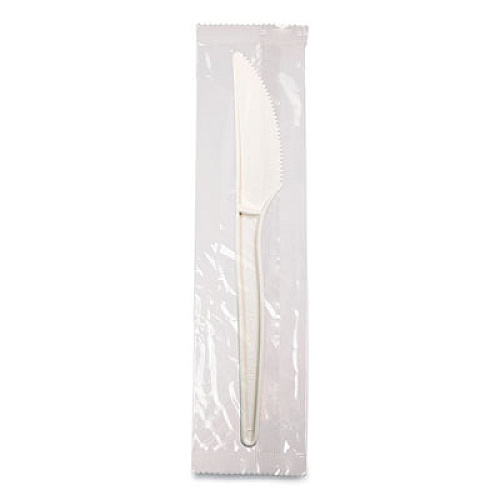 WNA EcoSense Renewable Plant Starch Cutlery, Individually Wrapped, Mediumweight Knife, Plastic, Natural, 750/Carton (EPS071)