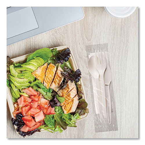 Eco-Products EcoSense Renewable PSM Wrapped Cutlery Kit, Fork/Knife/Napkin/Spoon, Plastic, White, 250/Carton (EPS005)