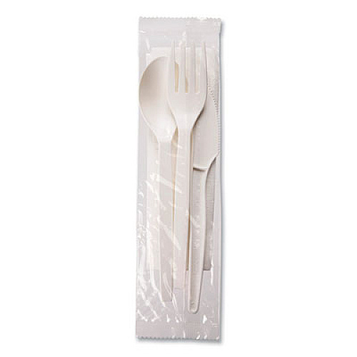 Eco-Products EcoSense Renewable PSM Wrapped Cutlery Kit, Fork/Knife/Napkin/Spoon, Plastic, White, 250/Carton (EPS005)