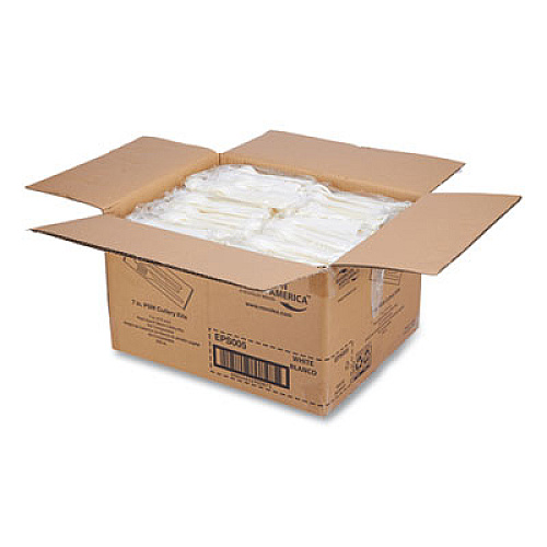 Eco-Products EcoSense Renewable PSM Wrapped Cutlery Kit, Fork/Knife/Napkin/Spoon, Plastic, White, 250/Carton (EPS005)