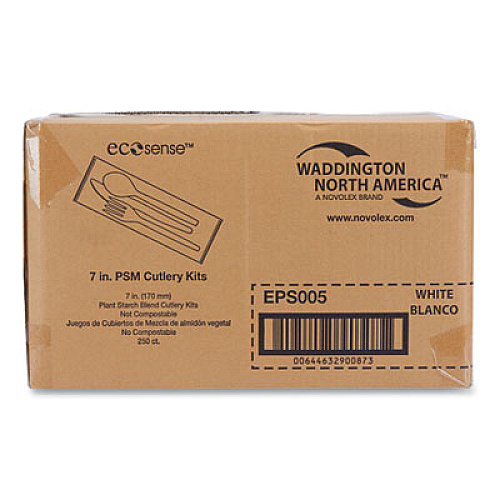 Eco-Products EcoSense Renewable PSM Wrapped Cutlery Kit, Fork/Knife/Napkin/Spoon, Plastic, White, 250/Carton (EPS005)