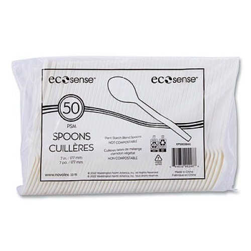 Eco-Products EcoSense Renewable Plant Starch Cutlery, Spoon, Plastic, Cream, 50/Pack, 20 Packs/Carton (EPS003)