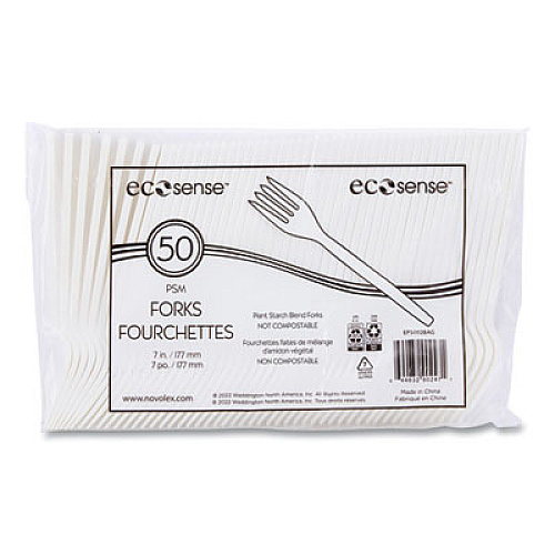 Eco-Products EcoSense Renewable Plant Starch Cutlery, Fork, Plastic, Cream, 50/Pack, 20 Packs/Carton (EPS002)
