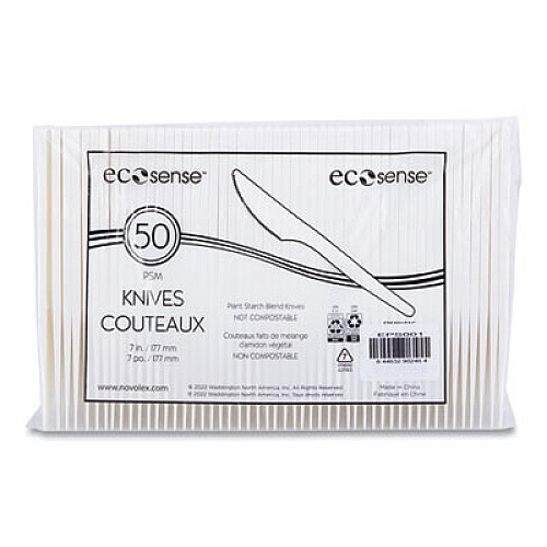 Eco-Products EcoSense Renewable Plant Starch Cutlery, Knife, Plastic, Cream, 50/Pack, 20 Packs/Carton (EPS001)