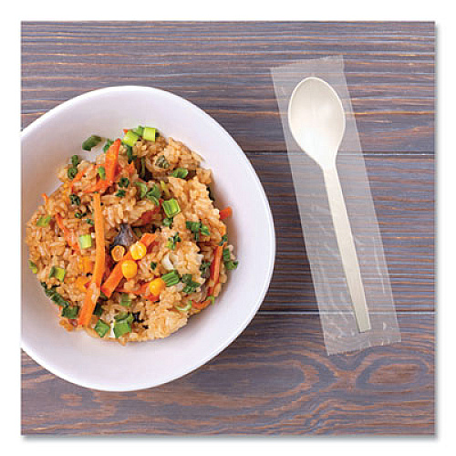 WNA EcoSense Renewable Plant Starch Cutlery, Individually Wrapped, Mediumweight Spoon, Plastic, Natural, 750/Carton (EPS073)