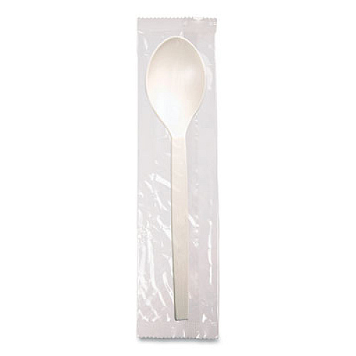 WNA EcoSense Renewable Plant Starch Cutlery, Individually Wrapped, Mediumweight Spoon, Plastic, Natural, 750/Carton (EPS073)