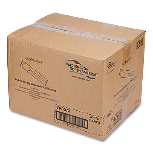 WNA EcoSense Renewable Plant Starch Cutlery, Individually Wrapped, Mediumweight Spoon, Plastic, Natural, 750/Carton (EPS073)