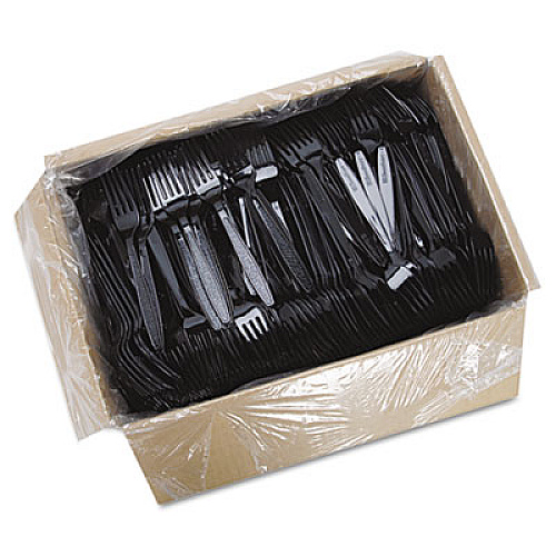 Dart Guildware Heavyweight Plastic Forks, Black, 1000/Carton (GDR5FK)