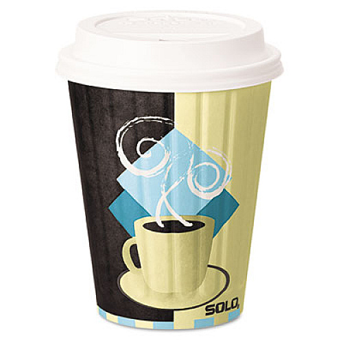 Dart Duo Shield Insulated Paper Hot Cups, 12 oz, Tuscan Cafe, Chocolate/Blue/Beige, 600/Carton (IC12J7534CT)