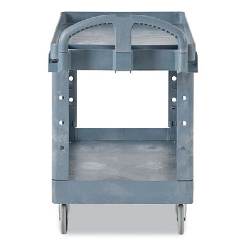 Rubbermaid Commercial BRUTE Heavy-Duty Ergo Handle Utility Cart, Plastic, Two Shelves, 500 lb Capacity, 25.5" x 44" x 39", Gray (2192464)