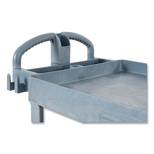 Rubbermaid Commercial BRUTE Heavy-Duty Ergo Handle Utility Cart, Plastic, Two Shelves, 500 lb Capacity, 25.5" x 44" x 39", Gray (2192464)