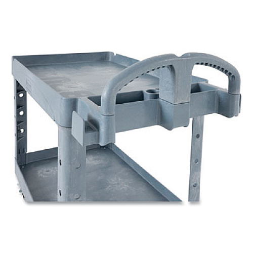 Rubbermaid Commercial BRUTE Heavy-Duty Ergo Handle Utility Cart, Plastic, Two Shelves, 500 lb Capacity, 25.5" x 44" x 39", Gray (2192464)