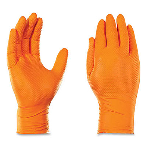 GloveWorks by AMMEX Heavy-Duty Industrial Nitrile Gloves, Powder-Free, Medium, 8 mil Thick, 9.5" Long, Orange, 100/Box, 10 Boxes/Carton (GWON44100CT)