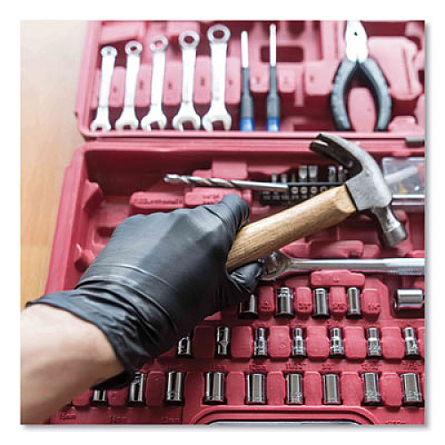 GloveWorks by AMMEX Industrial Nitrile Gloves, Powder-Free, Small, 5 mil (Palm), 6 mil (Fingers), 9.5" Long, Black, 100/Box, 10 Boxes/Carton (GPNB42100CT)