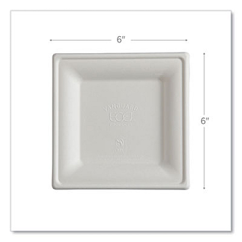 Eco-Products Vanguard Renewable and Compostable Sugarcane Plates, 6 x 6, White, 500/Carton (EPP021NFA)