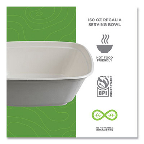 Eco-Products Regalia Sugarcane Servingware, Bowl, 160 oz, White, 100 Bowls/Carton (EPBL160LNFA)