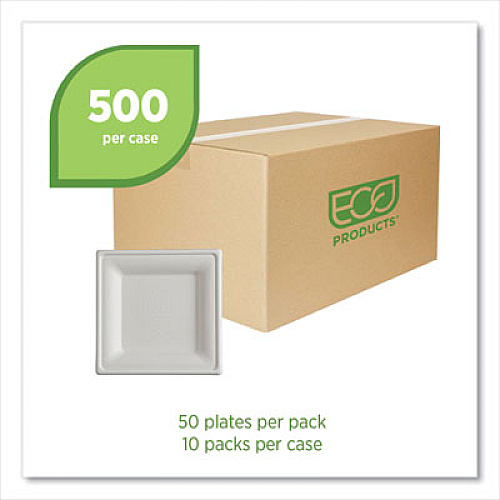 Eco-Products Vanguard Renewable and Compostable Sugarcane Plates, 6 x 6, White, 500/Carton (EPP021NFA)