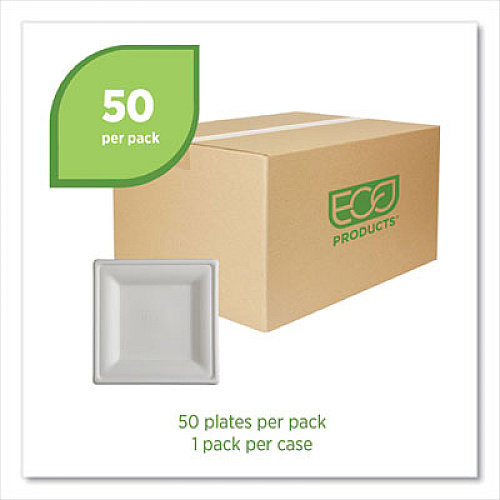 Eco-Products Vanguard Renewable and Compostable Sugarcane Plates, 10 x 10, White, 250/Carton (EPP023NFA)