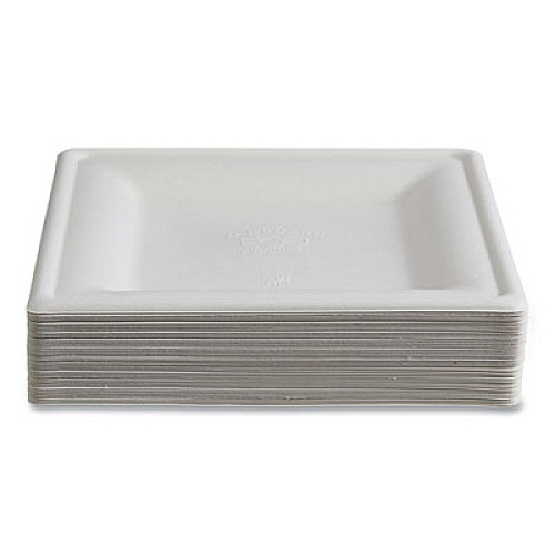 Eco-Products Vanguard Renewable and Compostable Sugarcane Plates, 10 x 10, White, 250/Carton (EPP023NFA)