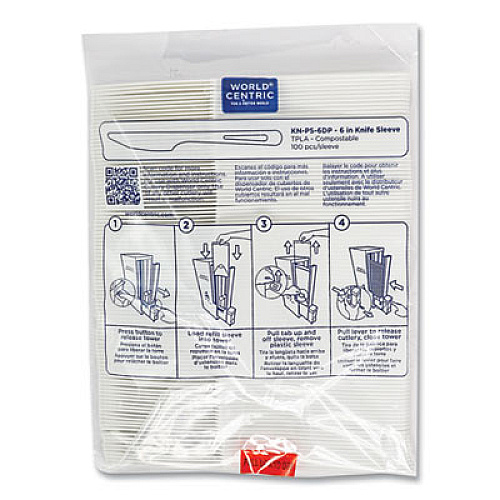 World Centric Cutlery Dispenser Refills, Knife, Plastic, Light Beige, 100/Bag, 10 Bags/Carton (KNPS6DP)