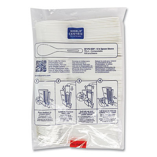 World Centric Cutlery Dispenser Refills, Spoon, Plastic, Light Beige, 100/Bag, 10 Bags/Carton (SPPS6DP)