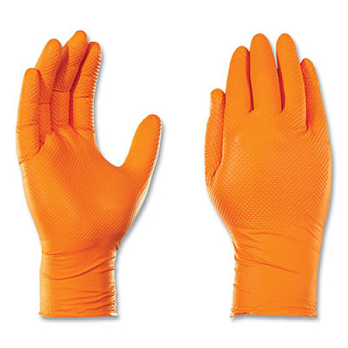 GloveWorks by AMMEX Heavy-Duty Industrial Nitrile Gloves, Powder-Free, XX-Large, 8 mil Thick, 9.5" Long, Orange, 100/Box, 10 Boxes/Carton (GWON49100CT)