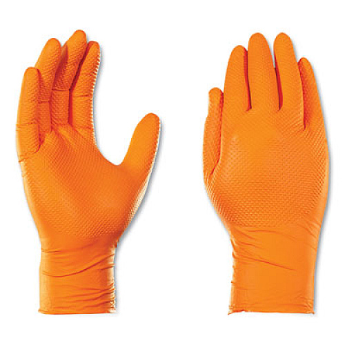GloveWorks by AMMEX Heavy-Duty Industrial Nitrile Gloves, Powder-Free, X-Large, 8 mil Thick, 9.5" Long, Orange, 100/Box, 10 Boxes/Carton (GWON48100CT)