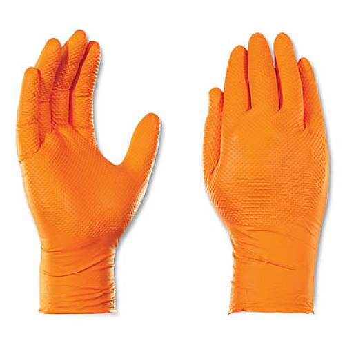 GloveWorks by AMMEX Heavy-Duty Industrial Nitrile Gloves, Powder-Free, Large, 8 mil Thick, 9.5" Long, Orange, 100/Box, 10 Boxes/Carton (GWON46100CT)