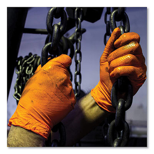 GloveWorks by AMMEX Heavy-Duty Industrial Nitrile Gloves, Powder-Free, Large, 8 mil Thick, 9.5" Long, Orange, 100/Box, 10 Boxes/Carton (GWON46100CT)