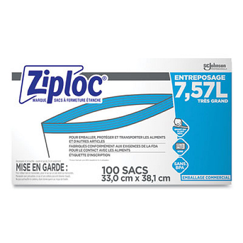 Ziploc Zipper Freezer Bags, 2 gal, 13" x 15.5", Clear, 100/Carton (682254)